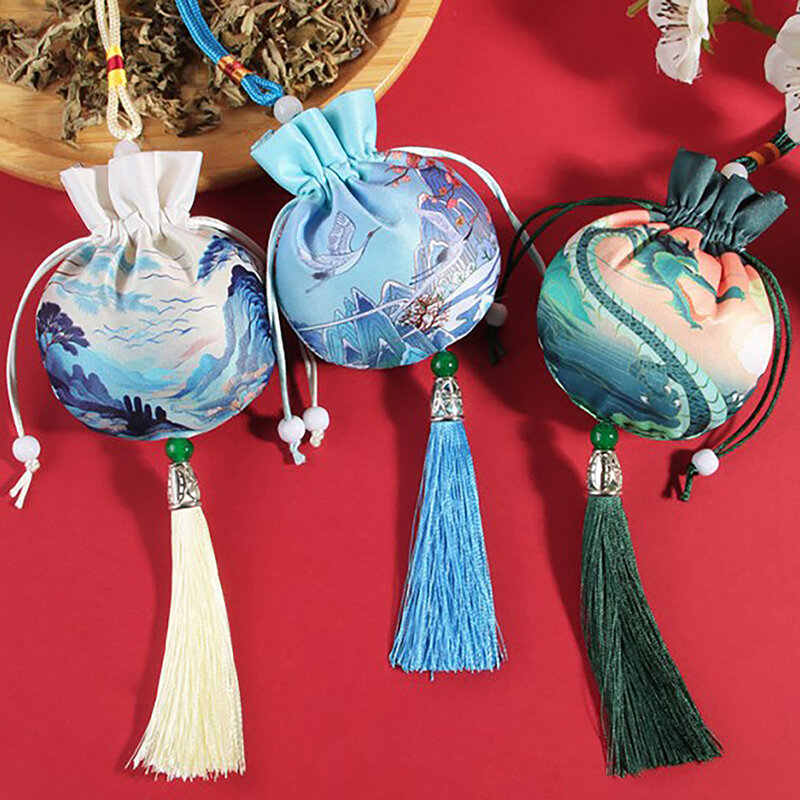 1 buah tas hadiah tali serut antik bordir bunga rumbai kualitas tinggi Sachet gaya Cina tas parfum Festival Perahu Naga