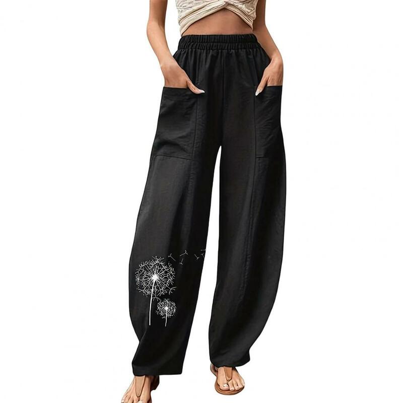 Wide-leg Elastic Waist Pants Stylish Wide Leg Women's Pants with Elastic Waist Pockets for Spring Summer Casual for Vacation