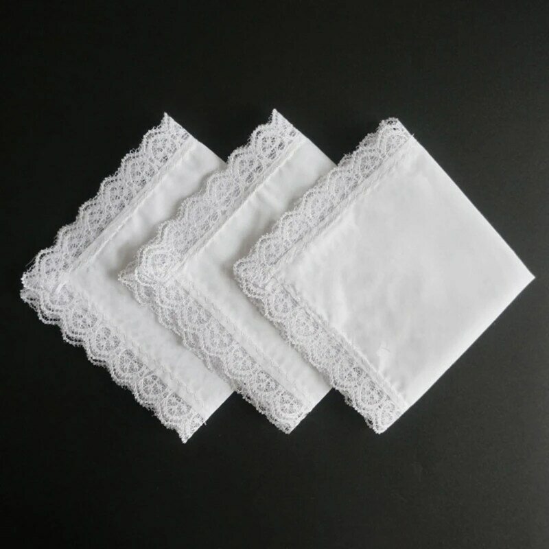 Pañuelo con adorno encaje portátil liso para mujer, pañuelo bolsillo para servilletas lavable DIY