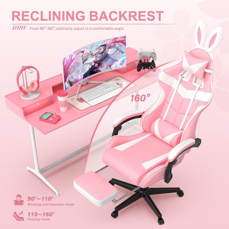 Computer Armchair Girlfriend Computer Gaming Chair Pink Gaming Chair With Footrest Sister Wife and Love (Pink) Desk Gamer Office