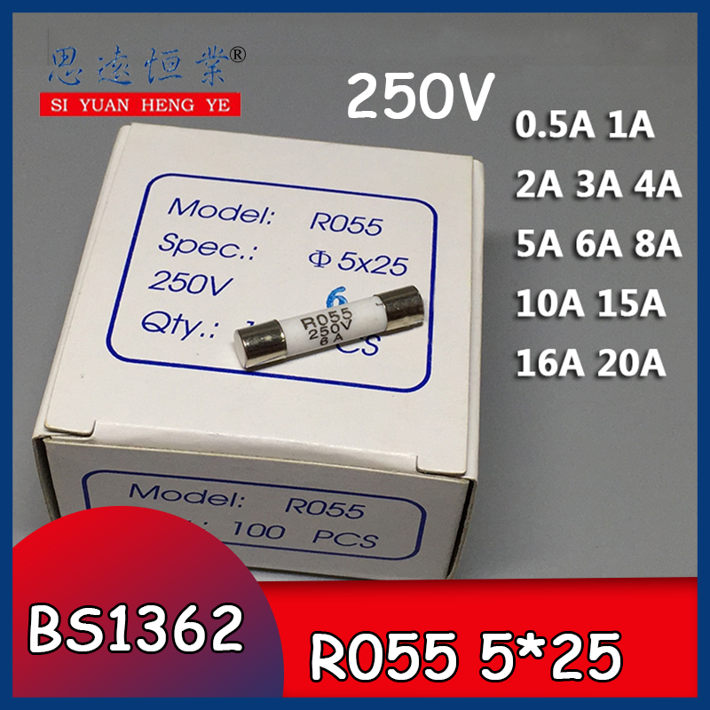 100PCS/BOX Ceramic fuse tube RO55 fuse R055 core 5 * 25 5 x25mm 0. 5A1A3A6A8A10A16A20A