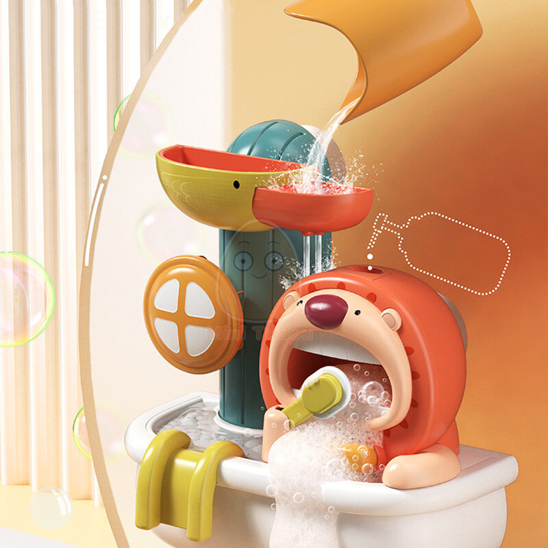 Brinquedo de piscina de leão dos desenhos animados para crianças, jogo de bolhas d'água, brinquedos educativos precoces de banho