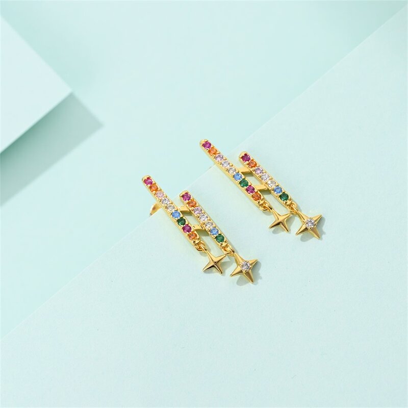 Trendi 925 perak murni berwarna bintang rumbai anting untuk wanita cinta dan mode hadiah perhiasan