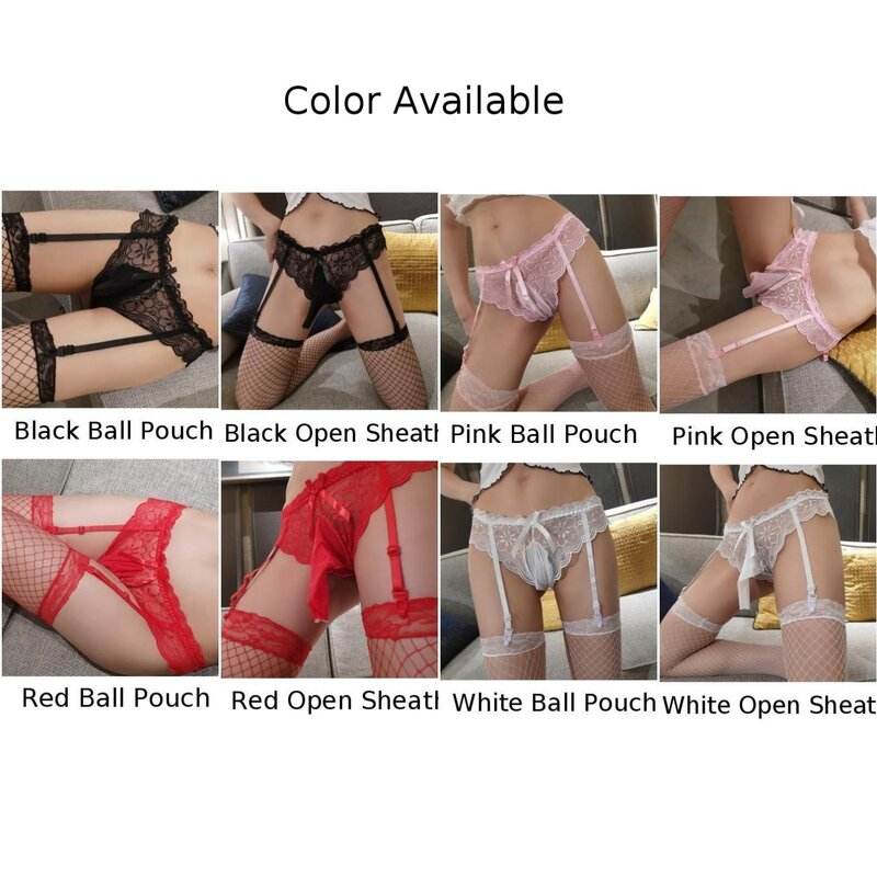 Mens Sexy Lingerie G-string Garter Belt Stockings Silk Tights Transparent Pantyhose Sets Night Club Wear See-through Underwear