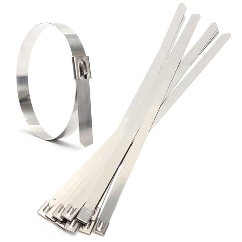 50 Pcs 0.39 Inch X 15.75 Inch Stainless Steel Metal Cable Zip Tie Wrap Exhaust Straps