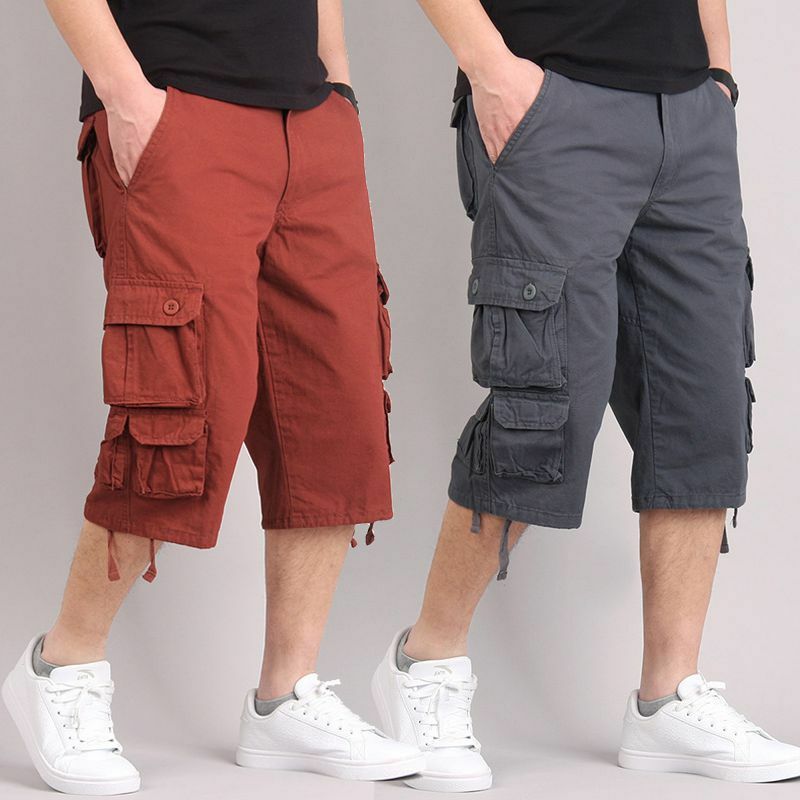 Pantalones cortos de algodón para hombre, ropa informal, holgada, táctica, con bolsillos, para verano
