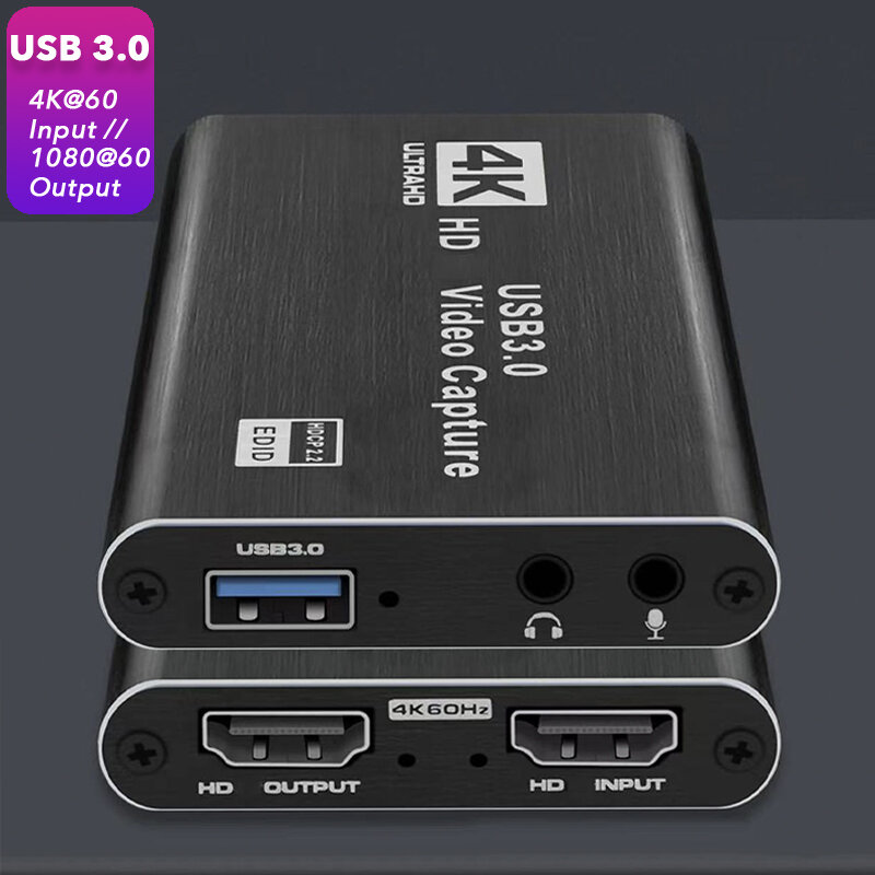 USB 3.0 HD Recorder 4K 1080P 60Hz Video Capture Card With Loop Out For Desktop Laptop PC Xbox PS3 Game Live Streaming Broadcast