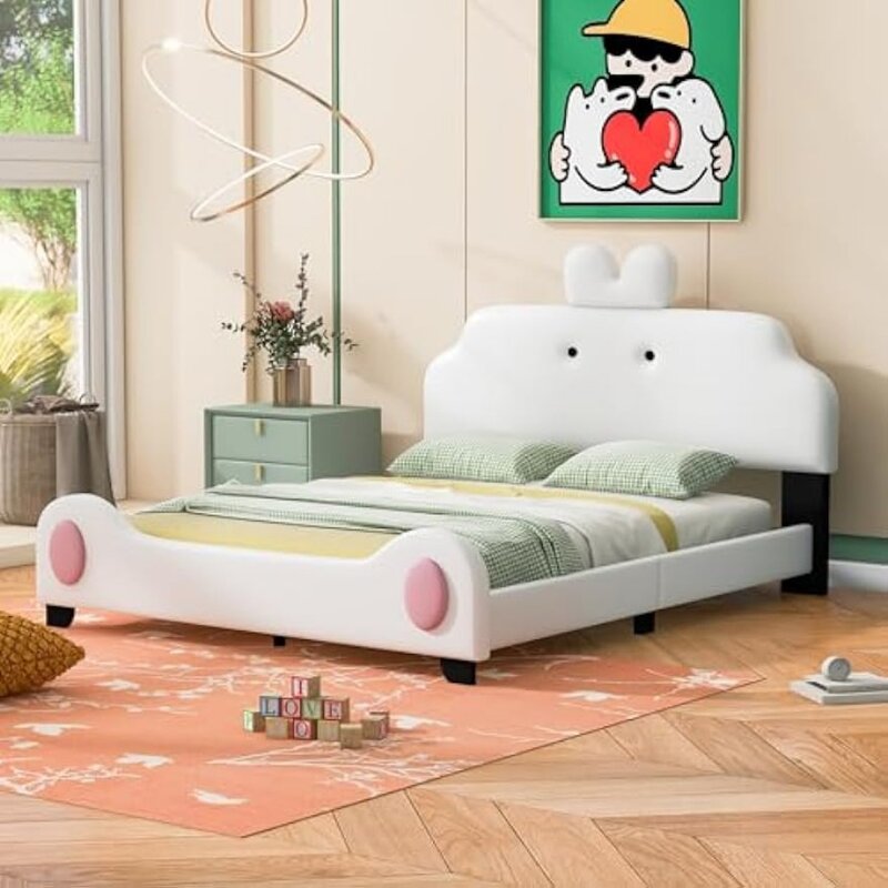 Оправа для кровати, опорная платформа для кровати, подголовник и подножка с ушками животных, оправа для кровати из массива дерева, подставка для дерева