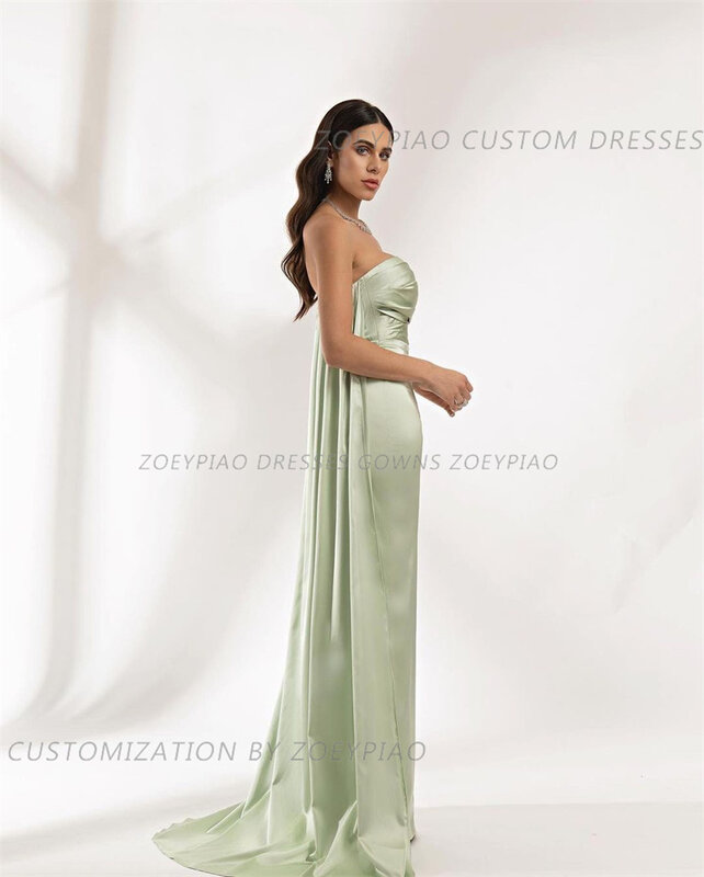 Lemo Green Beach Evening Dresses Long Strapless Prom Dresses Custom Pleated Floor Length Simple Party Dresses for Women
