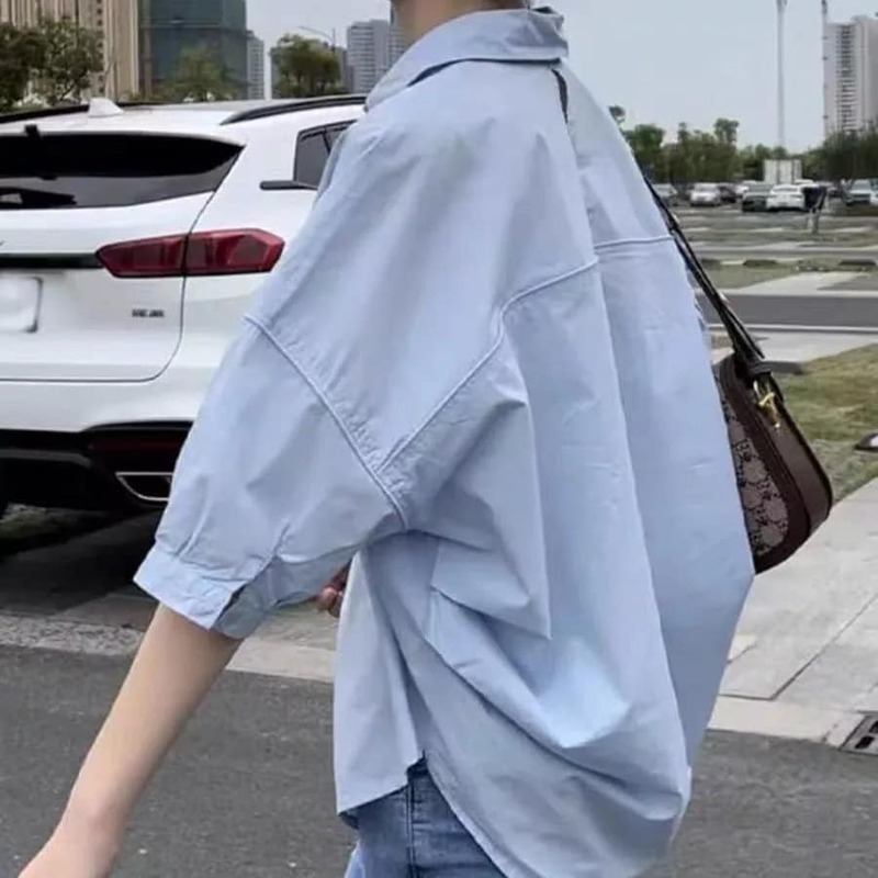 рубашка женская топ женский Хлопковая тонкая женская блузка с рукавом средней длины, Новинка лета 2024, свободная модная Асимметричная рубашка, повседневный топ для отпуска, женская одежда в Корейском стиле