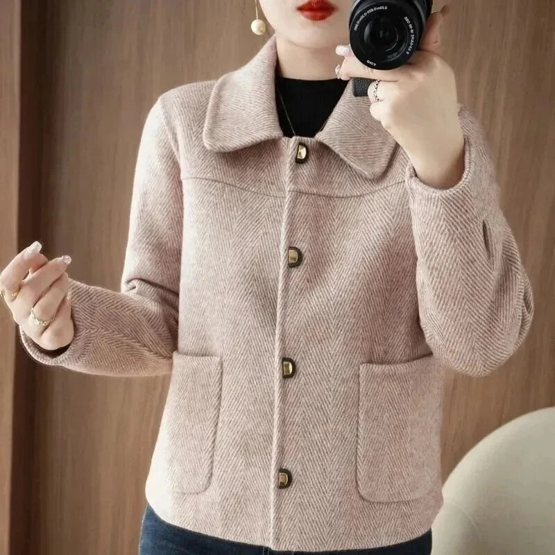 2024 Herfst Winter Korte Dames Wollen Jas Veelzijdige Mode Dames Wollen Jas Zelfteelt Koreaanse Versie Dames Bovenkleding