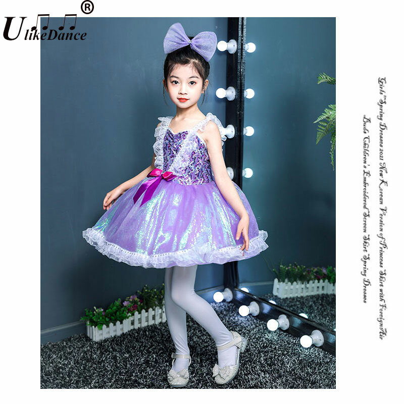 Vestido de bailarina de Color púrpura para niñas, trajes de Ballet para niños, falda de tutú con correas ajustables, Ropa de baile para niñas