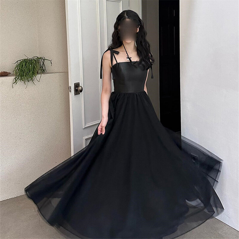 LUNAFLEYA Elegant Spaghetti Strap Bow Strapless A Line Pleat Evening Dress For Woman Floor Length Fashion Classy Prom Gown