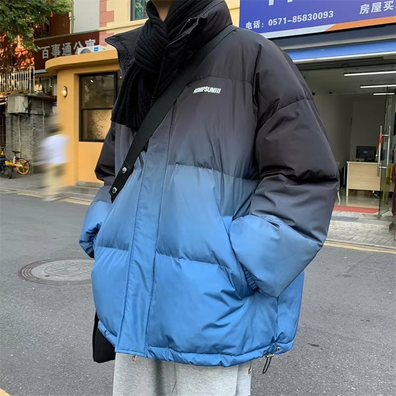 Мужская хлопковая куртка с градиентным переходом цвета, модная брендовая зимняя Корейская куртка Jinjiang, Мужская Утепленная хлопковая куртка, зимняя одежда