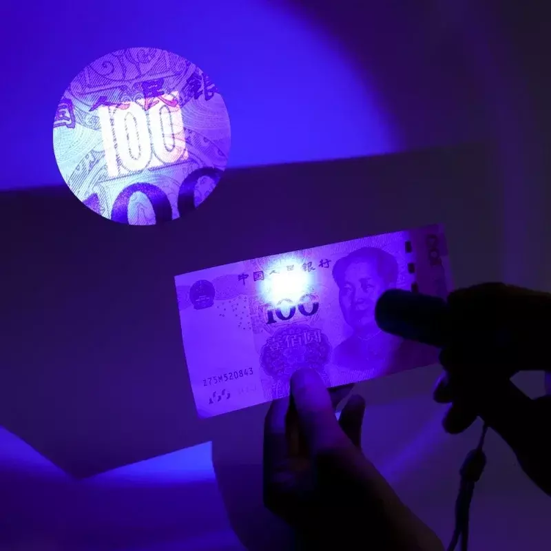 Lampu senter UV Mini 365nm, lampu deteksi Ultraviolet LED Mini USB dapat diisi ulang tahan air Ultra Violet