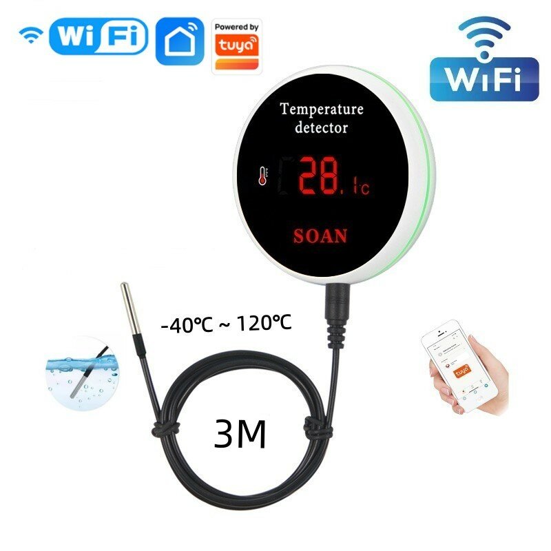 Tuya-Capteur de température et d'humidité WiFi, sonde externe, moniteur à distance, alarme intérieure, détecteur d'hygromètre, Smart Life