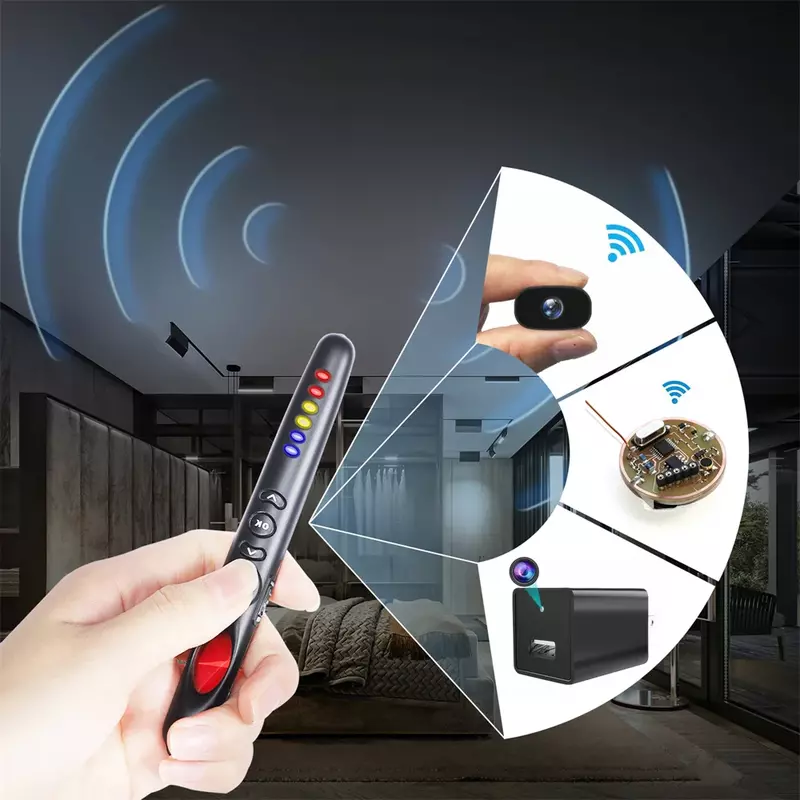 Detektor kamera mata-mata tersembunyi multi-fungsi, pendeteksi sinyal RF nirkabel pelacak GPS Audio GSM pelacak lensa kamera mata-mata Bug Mini multi-fungsi