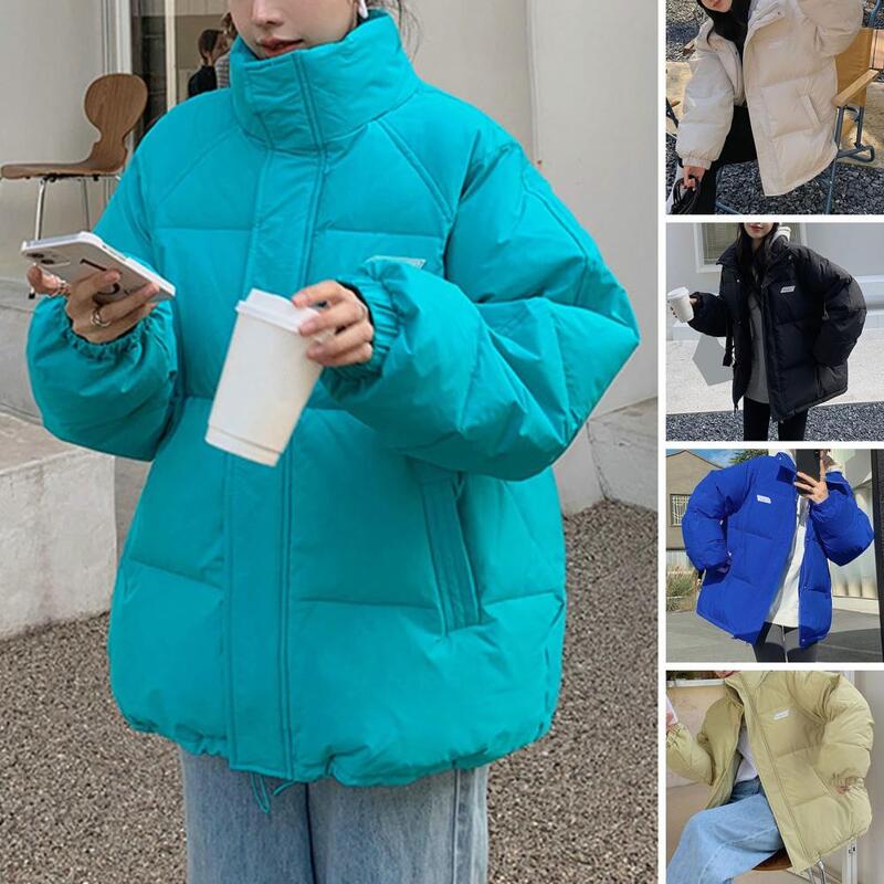 Women Winter Cotton Coat Stand Collar Thick Padded Coat Warm Windproof Neck Protection Zipper Closure Lady Down Coat