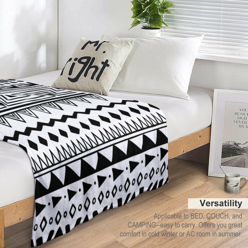 Black and White African Pattern Throw Blanket Loose Blanket Dorm Room Essentials Decorative Blankets