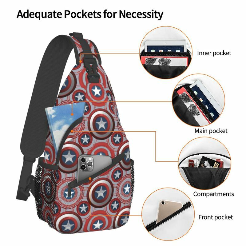 Custom Captain America Sling Bags Men Fashion Shoulder Chest Crossbody Backpack Travel Hiking Daypack