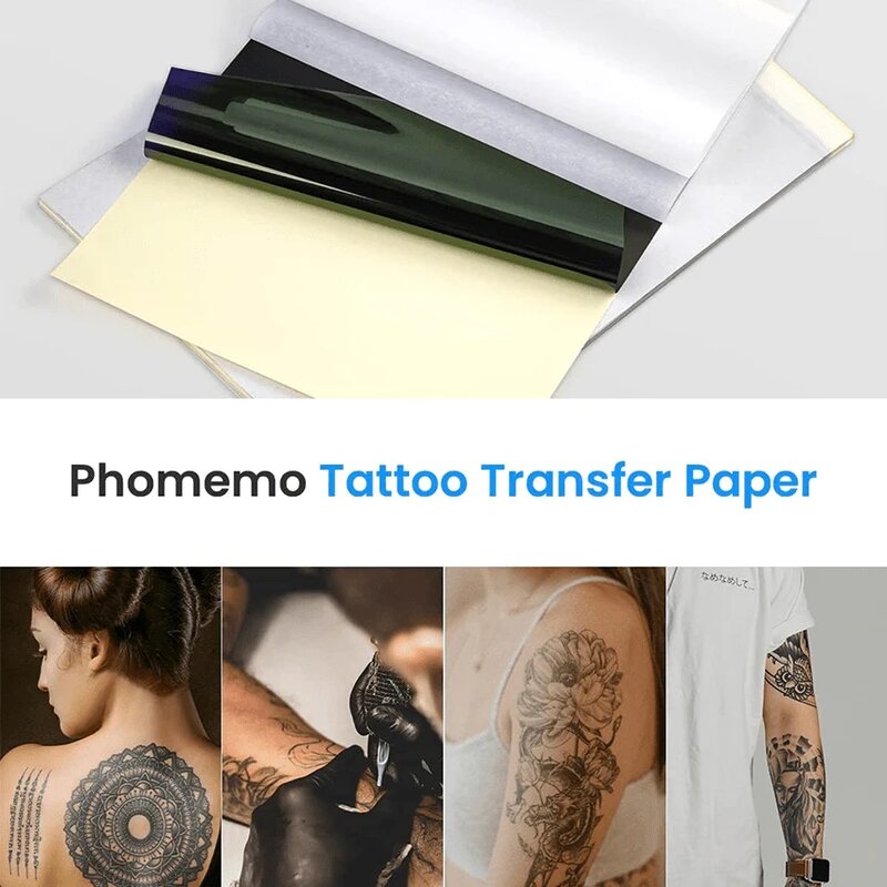 Phomemo-Papel de transferencia de tatuajes M08F, plantilla térmica de alta calidad para impresora de tatuajes, tamaño A4, 100 piezas