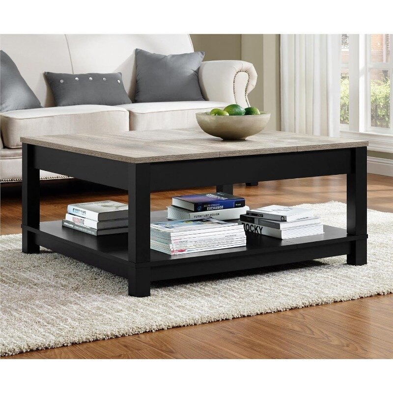 Ameriwood Home Carver Coffee Table, Black,5047196PCOM, 35.4"D X 35.4"W X 17"H,  Coffee Table  Center Table
