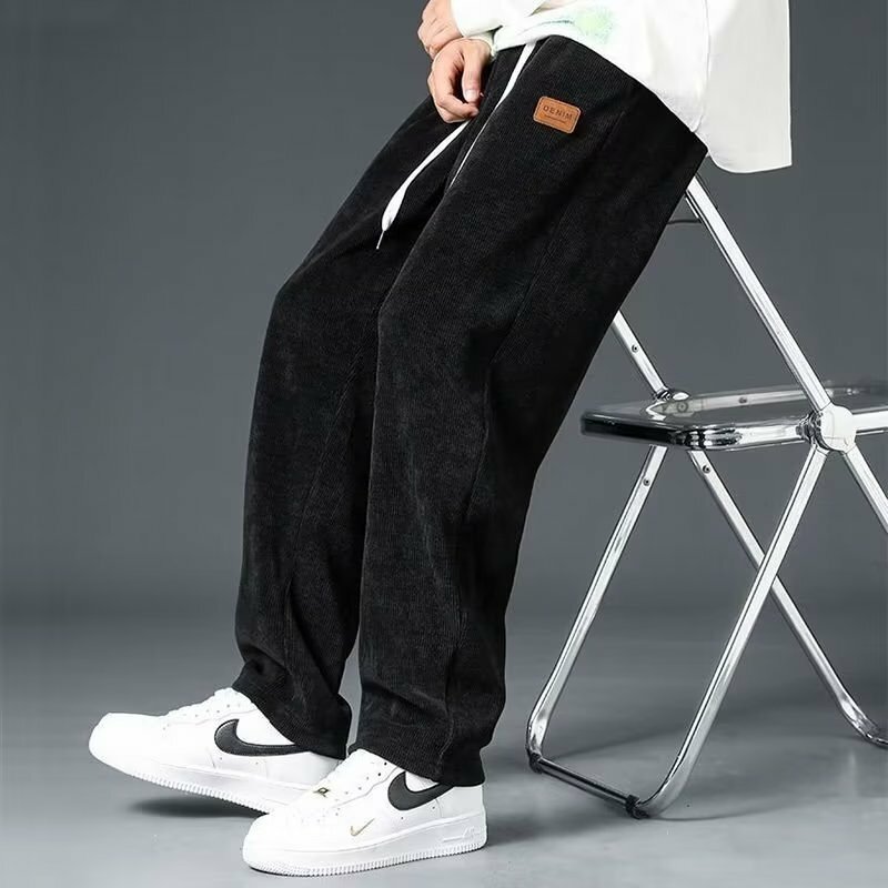 Y2k-Pantalones deportivos para correr para hombre, pantalón básico en blanco, sólido, holgado, informal, gris, con cordón