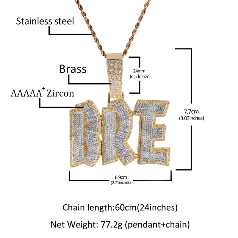 UWIN Two Tone Customized Name Pendant for Women Iced Out CZ Pave Setting Personalized Letter Pendant Necklace Fashion Jewelry