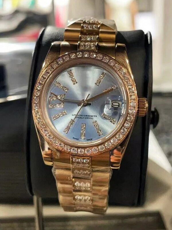 Designer steel diamond-set integrated case with calendar Quartz watch 2024 Women's new watch Fashion luxury watch
