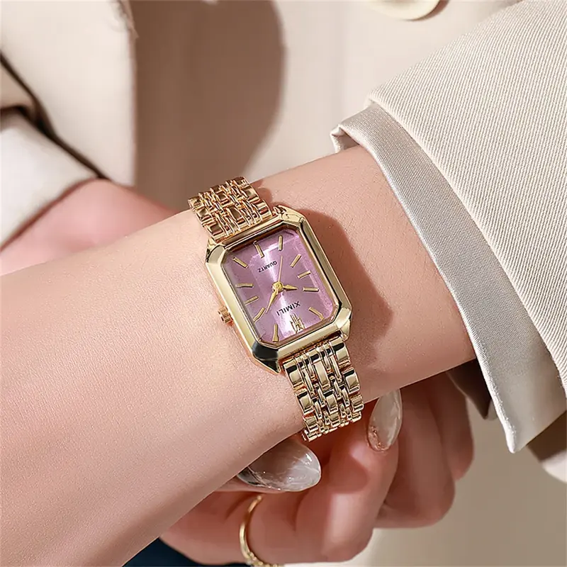 Yikaze นาฬิกาผู้หญิงหรูหราแฟชั่นสแตนเลสผู้หญิงนาฬิกาควอตซ์คลาสสิกสแควร์นาฬิกาข้อมือนักเรียนผู้หญิง