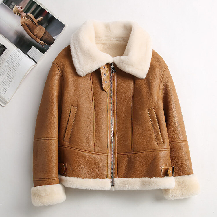 Ayune-abrigo de piel Natural para mujer, chaqueta de piel de oveja auténtica para invierno, abrigos blancos cortos, SQQ1126