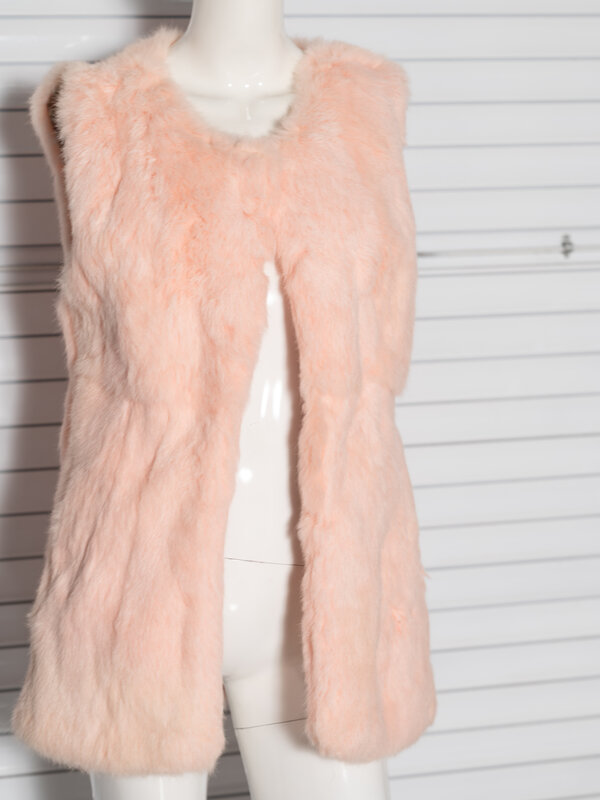 Colete De Malha De Pele De Coelho Genuíno, 100% Rabbit Fur Vest