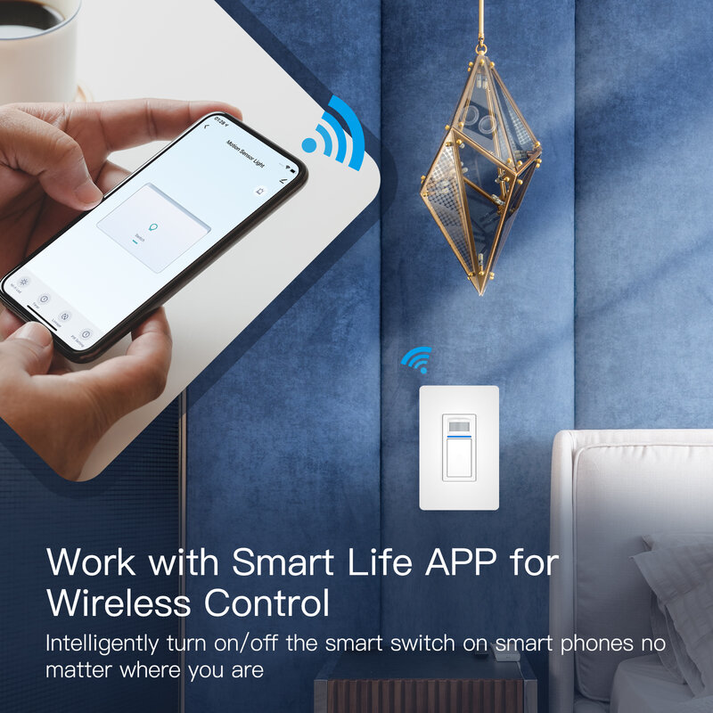 Tuya – interrupteur de lumière intelligent avec capteur de mouvement WiFi PIR, fil neutre américain à pôle unique requis, Smart Life fonctionne avec Alexa/Google Assistant