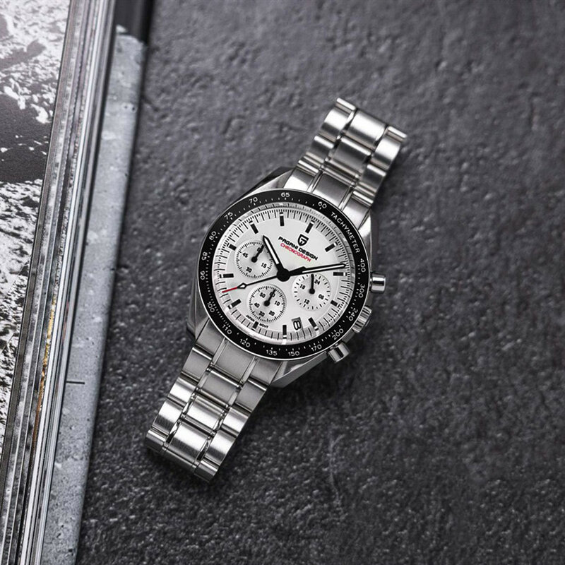 PAGANI DESIGN-Relógio de quartzo de luxo masculino com concha de aço, cronógrafo, AR Sapphire, velocidade data, impermeável, luminoso, caixa, 100m, 2022