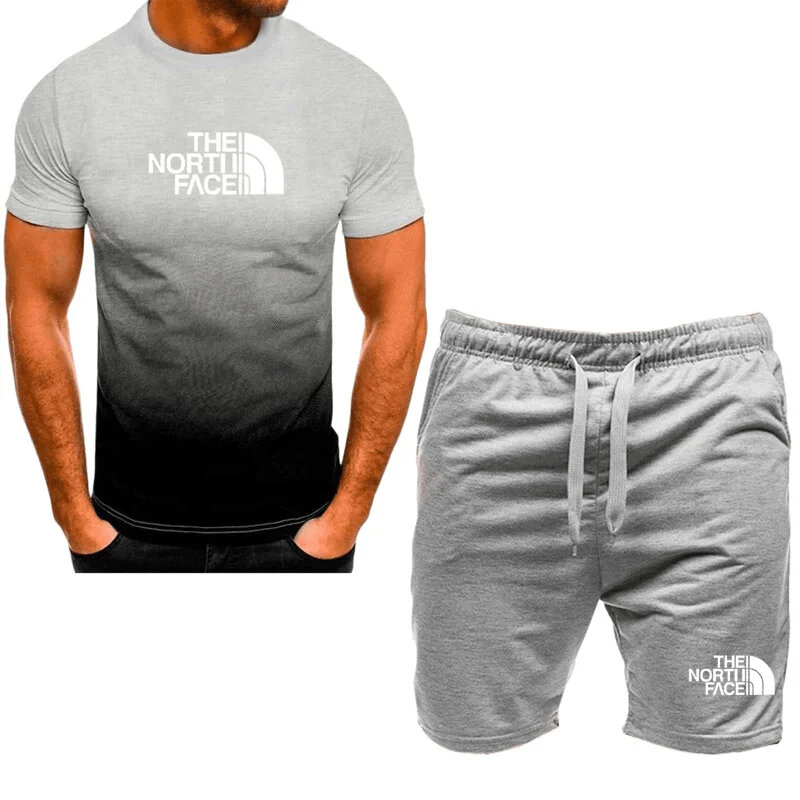 Set pakaian olahraga 2 potong pria, baju Fitness lengan pendek + celana pendek cepat kering Musim Panas 2024
