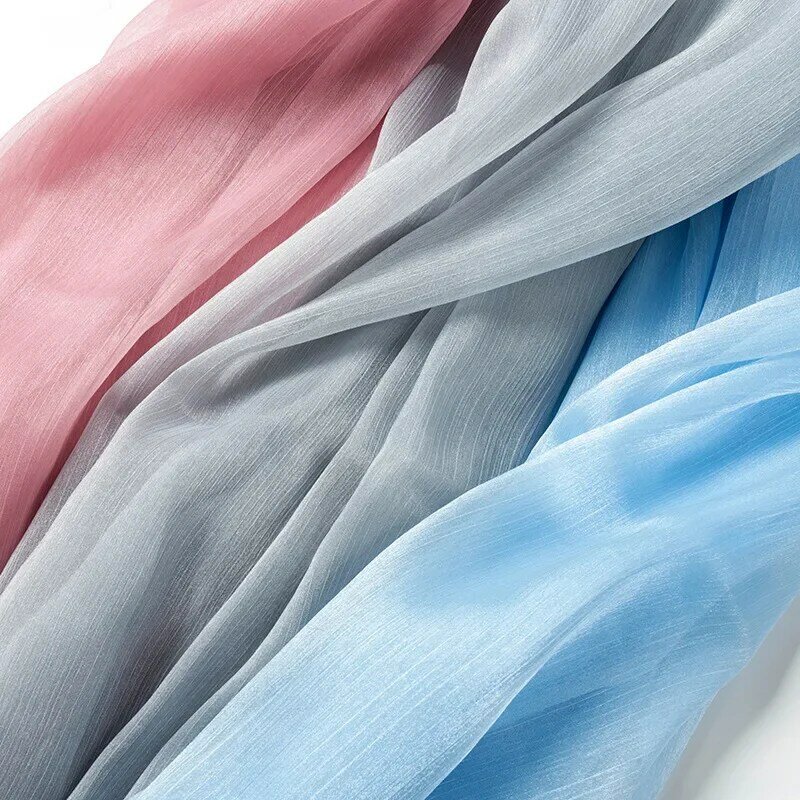 Cationic Yarn Glitter Crepe Organza Fabric Silver By The Meter for Wedding Dresses Clothes Skirts Sewing Thin Summer Glossy Soft