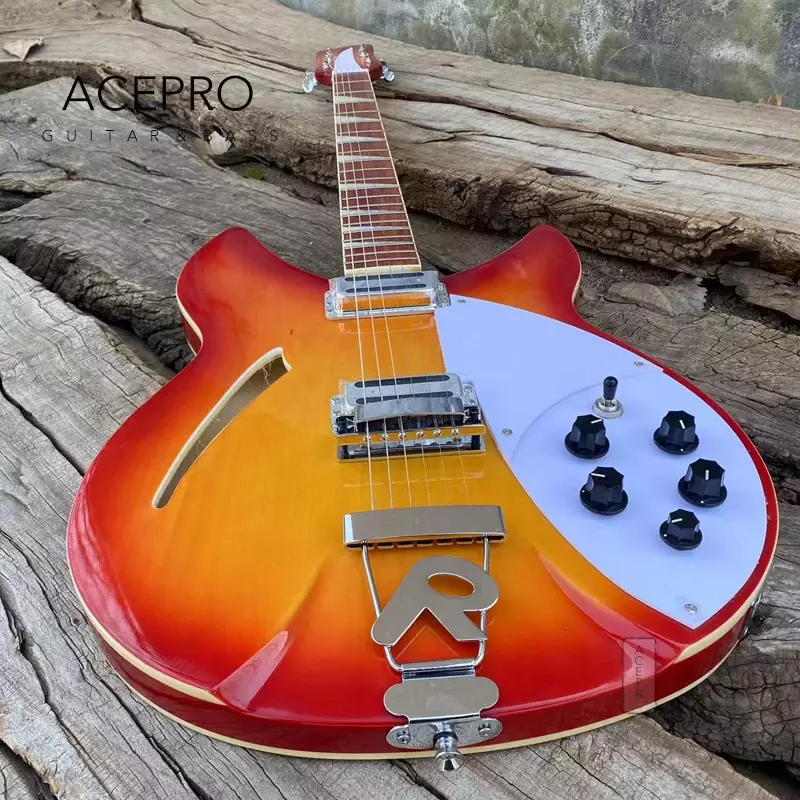 Guitarra Elétrica de Cereja Explosão, Semi Corpo Oco, R em forma de Tailpiece, Rosewood Fingerboard, alta qualidade, 6 cordas, 360