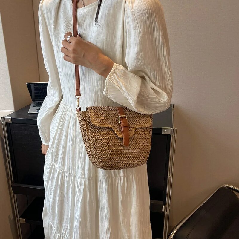 Женская сумка на плечо, летняя Плетеная соломенная сумка-тоут, модная женская сумка с простыми регулируемыми ремешками, женская сумка