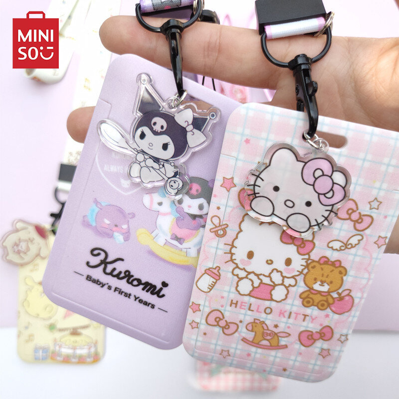 MINISO Sanrio Hello Kitty Card Cover Case Kawaii Figure Kuromi Melody Cosplay Badge ID Bank Cards Holder Neck Straps Lanyard