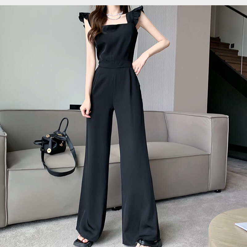 Overalls for Women Jumpsuit Summer Casual Square Collar Wide Leg Suspender Pants Long Overalls Female Romper Clothes T150