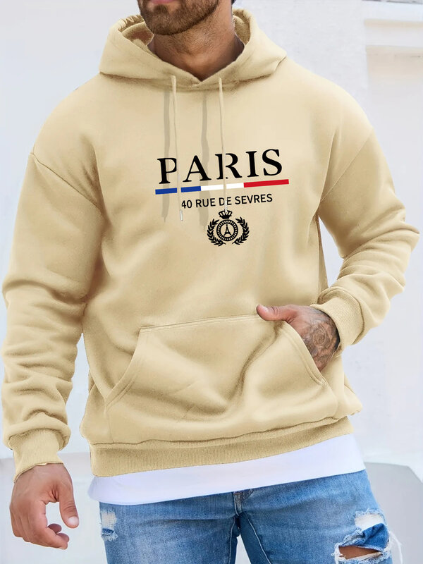 Sweater PARIS bertudung pria, lengan panjang musim gugur dan dingin