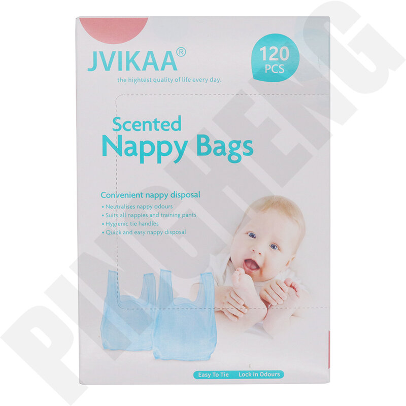 JVIKAA-bolsas perfumadas para pañales de bebé, bolsas de pañales perfumadas con asa de corbata fácil, embalaje portátil para mascotas de viaje en casa, 120 Uds.