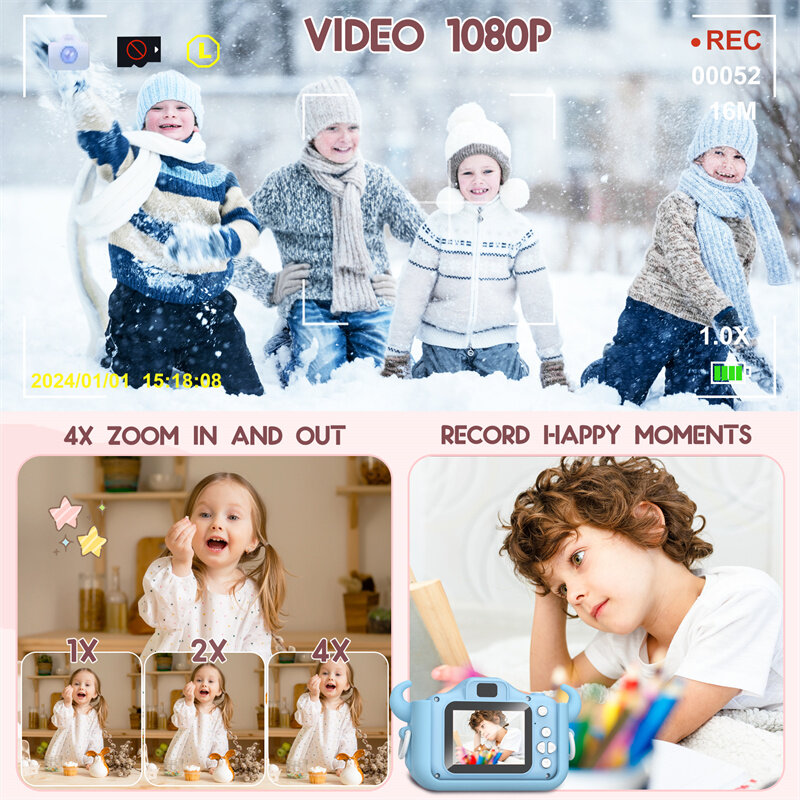 Appareil photo numérique de dessin animé pour enfants, mini appareil photo SLR, jouet mignon pour enfants, écran HD de 2 pouces, cadeaux d'anniversaire