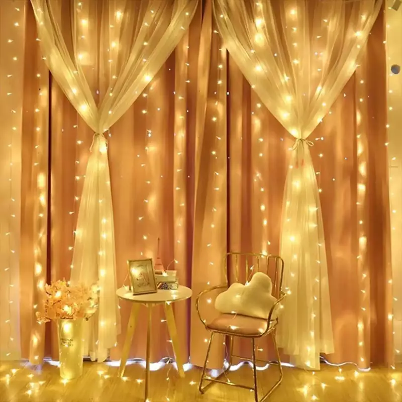 USB Festoon String Fairy Garland Curtain Light Decoração de Natal Lâmpada Decorativa de Feriado Lâmpada de Ano Novo 3m x 2m