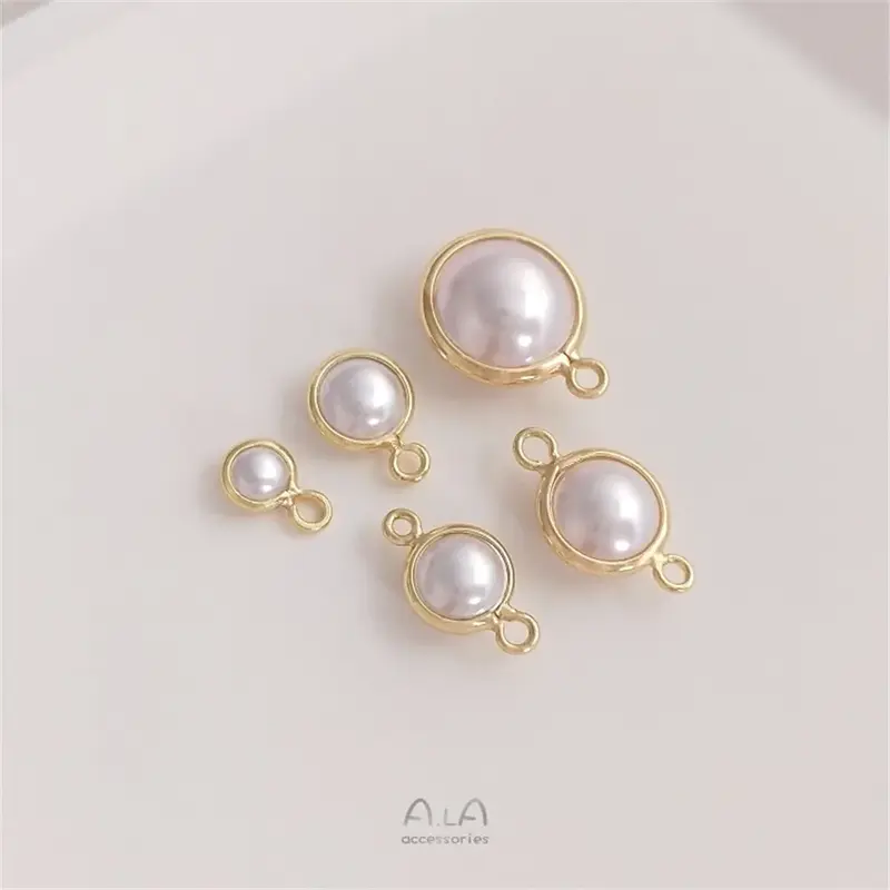 Placcatura in oro 14K ciondolo bordo borsa perla accessori fatti a mano fai da te imitazione perla doppio connettore appeso primi accessori