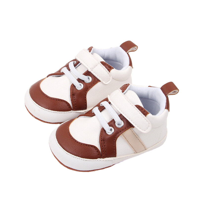 Anti-Slip Soft Sole Sneakers para crianças, Stripe PU Leather, Sapatos para meninos, Prewalker, Primeiro caminhante infantil