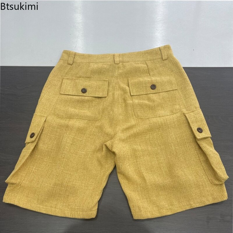 2024 Fashion Men's Patchwork Cargo Shorts Multi-pockets Retro Loose Casual Short Pants Men Summer Beach Shorts Trend Streetwear