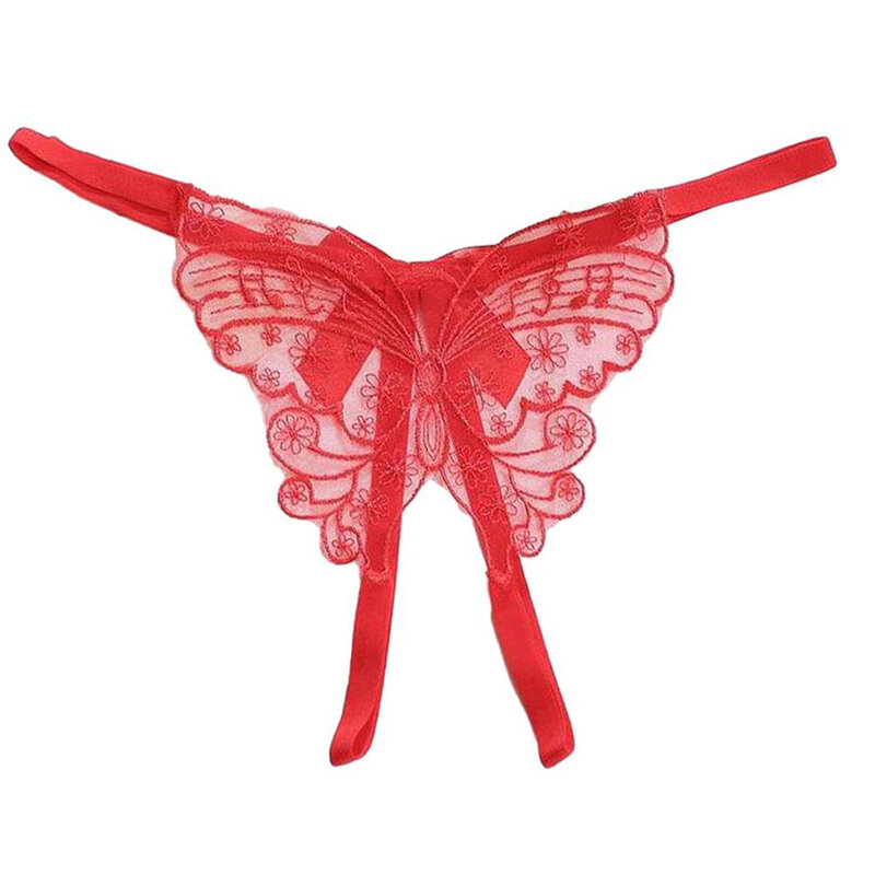 Culotte string en gaze ultra fine pour femme, grand papillon brodé, slip string G, entrejambe ouvert, nœud à lacets, sous-vêtement sexy, 7.0