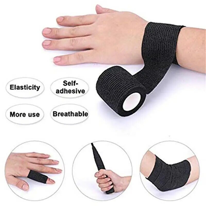 Black Tape Tattoo Handle Bandage Anti-slip Athletic Nonwoven Waterproof Disposable Self-adhesive Elastic Bandage Grip Cover Wrap