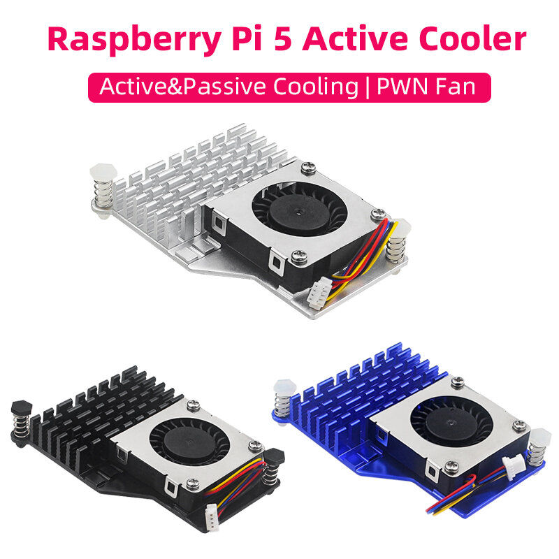 Raspberry Pi 5 aktywna chłodnica Radiator aluminiowy z regulowaną prędkością PWM czarny srebrno-niebieski chłodnica do RPI 5 Pi5